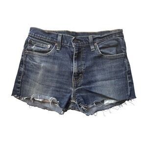 Levi's 511 Denim Shorts Womens 31 Dark Wash Slim Fit Cut Off Frayed Stretch